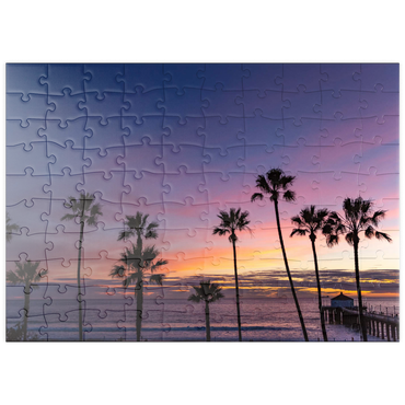 Darstellung des Puzzle Motivs puzzleplate Manhattan Beach Pier at Sunset with Palm Silhouettes 100 Puzzle