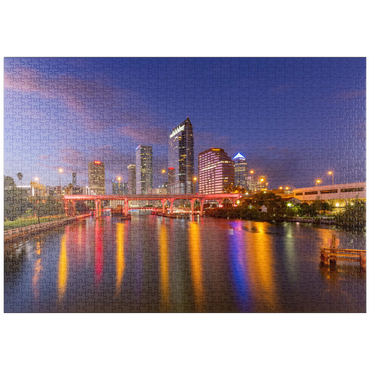 Darstellung des Puzzle Motivs puzzleplate Tampa Skyline – Night Reflections on Hillsborough River 1000 Puzzle