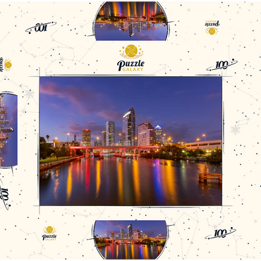 Darstellung des Puzzle Motivs Tampa Skyline – Night Reflections on Hillsborough River 100 Puzzle Schachtel 3D Modell