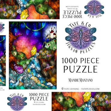 Darstellung des Puzzle Motivs Off to Wonderland Stained Glass 1000 Puzzle Schachtel 3D Modell