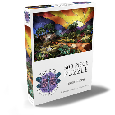 Darstellung des Puzzle Motivs The Shepherds Cottage Stained Glass 500 Puzzle Schachtel Ansicht2