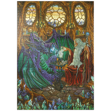 Darstellung des Puzzle Motivs puzzleplate Old Friends at Play Wizard & Dragon Chess 1000 Puzzle