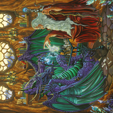 Darstellung des Puzzle Motivs Old Friends at Play Wizard & Dragon Chess 1000 Puzzle 3D Modell