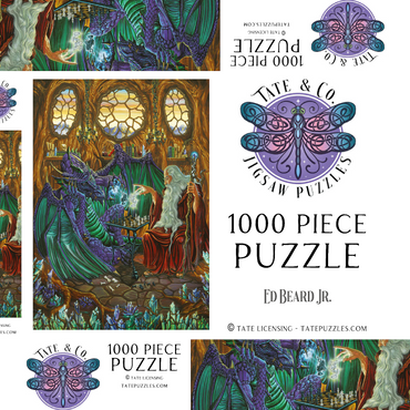 Darstellung des Puzzle Motivs Old Friends at Play Wizard & Dragon Chess 1000 Puzzle Schachtel 3D Modell
