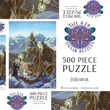 Darstellung des Puzzle Motivs The Encounter Wizard & Dragon - Ed Beard Jr 500 Puzzle Schachtel 3D Modell