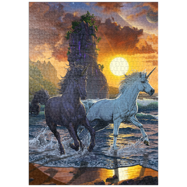 Darstellung des Puzzle Motivs puzzleplate Unicorns in Sunset - Vincent Hie 1000 Puzzle