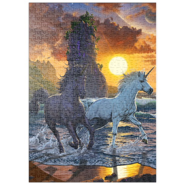 Darstellung des Puzzle Motivs puzzleplate Unicorns in Sunset - Vincent Hie 500 Puzzle