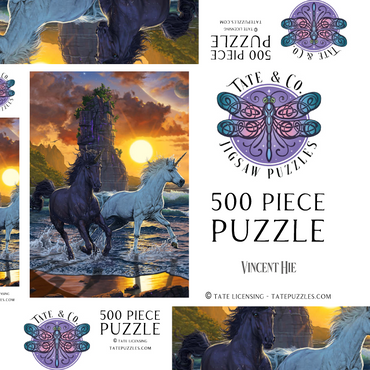 Darstellung des Puzzle Motivs Unicorns in Sunset - Vincent Hie 500 Puzzle Schachtel 3D Modell