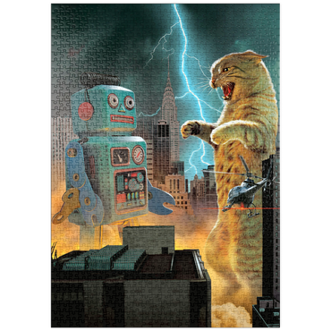 Darstellung des Puzzle Motivs puzzleplate Catzilla Vs Robot Movie Cats- Vincent Hie 1000 Puzzle