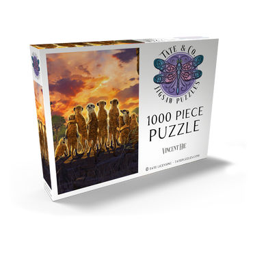 Darstellung des Puzzle Motivs Meerkat Family Sunset - Vincent Hie 1000 Puzzle Schachtel Ansicht2