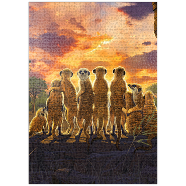 Darstellung des Puzzle Motivs puzzleplate Meerkat Family Sunset - Vincent Hie 1000 Puzzle