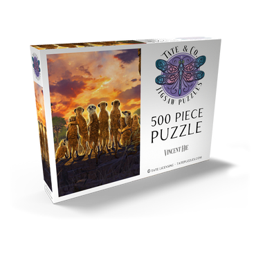Darstellung des Puzzle Motivs Meerkat Family Sunset - Vincent Hie 500 Puzzle Schachtel Ansicht2