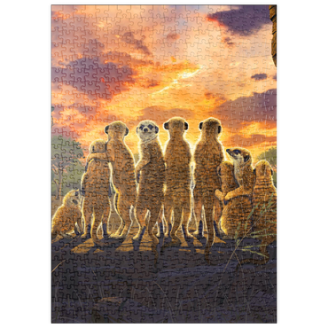 Darstellung des Puzzle Motivs puzzleplate Meerkat Family Sunset - Vincent Hie 500 Puzzle