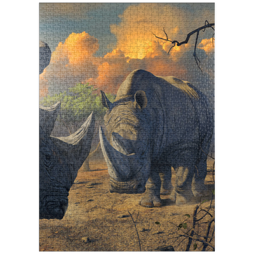 Darstellung des Puzzle Motivs puzzleplate Rhino Stand Off - Vincent Hie 1000 Puzzle