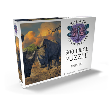 Darstellung des Puzzle Motivs Rhino Stand Off - Vincent Hie 500 Puzzle Schachtel Ansicht2
