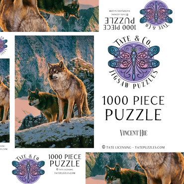 Darstellung des Puzzle Motivs Wolf Couple in Sunset - Vincent Hie 1000 Puzzle Schachtel 3D Modell