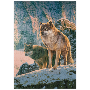 Darstellung des Puzzle Motivs puzzleplate Wolf Couple in Sunset - Vincent Hie 500 Puzzle