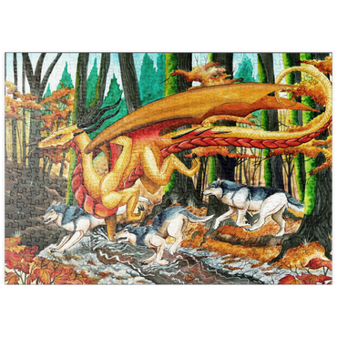Darstellung des Puzzle Motivs puzzleplate Running Free Dragon with Wolves - Carla Morrow 500 Puzzle