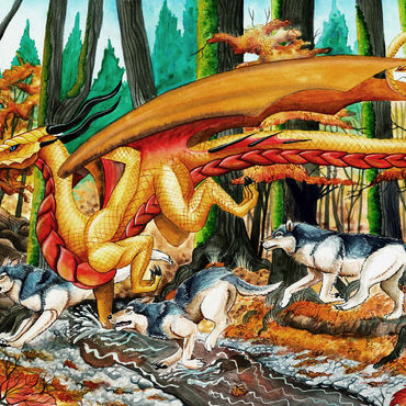 Darstellung des Puzzle Motivs Running Free Dragon with Wolves - Carla Morrow 500 Puzzle 3D Modell