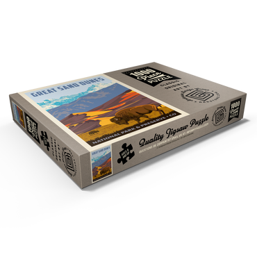 Darstellung des Puzzle Motivs Great Sand Dunes National Park: Bison, Vintage Poster 1000 Puzzle Schachtel Ansicht1