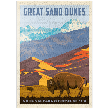 Darstellung des Puzzle Motivs puzzleplate Great Sand Dunes National Park: Bison, Vintage Poster 1000 Puzzle