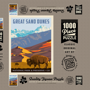 Darstellung des Puzzle Motivs Great Sand Dunes National Park: Bison, Vintage Poster 1000 Puzzle Schachtel 3D Modell