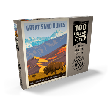 Darstellung des Puzzle Motivs Great Sand Dunes National Park: Bison, Vintage Poster 100 Puzzle Schachtel Ansicht2