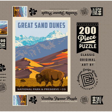 Darstellung des Puzzle Motivs Great Sand Dunes National Park: Bison, Vintage Poster 200 Puzzle Schachtel 3D Modell