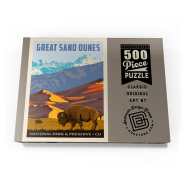 Darstellung des Puzzle Motivs Great Sand Dunes National Park: Bison, Vintage Poster 500 Puzzle Schachtel Ansicht3