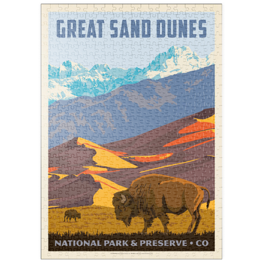 Darstellung des Puzzle Motivs puzzleplate Great Sand Dunes National Park: Bison, Vintage Poster 500 Puzzle