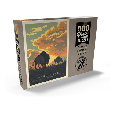 Darstellung des Puzzle Motivs Wind Cave National Park: Bison Sunrise, Vintage Poster 500 Puzzle Schachtel Ansicht2