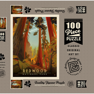Darstellung des Puzzle Motivs Redwood National Park: Whispering Wind, Vintage Poster 100 Puzzle Schachtel 3D Modell