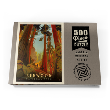 Darstellung des Puzzle Motivs Redwood National Park: Whispering Wind, Vintage Poster 500 Puzzle Schachtel Ansicht3
