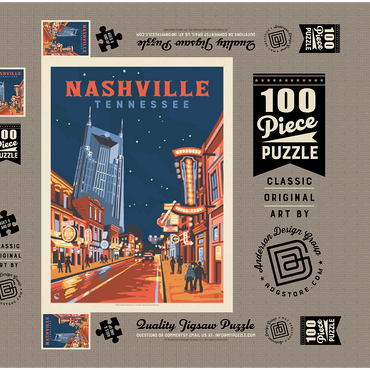 Darstellung des Puzzle Motivs Nashville, TN: Broadway Lights, Vintage Poster 100 Puzzle Schachtel 3D Modell