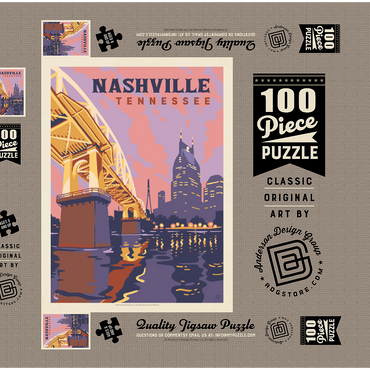 Darstellung des Puzzle Motivs Nashville, TN: Riverfront Evening, Vintage Poster 100 Puzzle Schachtel 3D Modell