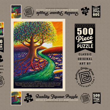 Darstellung des Puzzle Motivs Psalm 1:1-3, Vintage Poster 500 Puzzle Schachtel 3D Modell