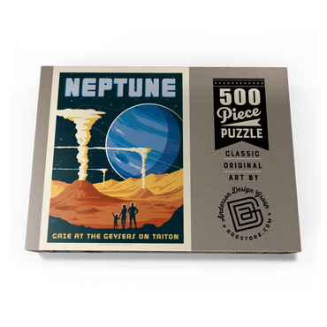 Darstellung des Puzzle Motivs Neptune: The Geysers Of Triton, Vintage Poster 500 Puzzle Schachtel Ansicht3
