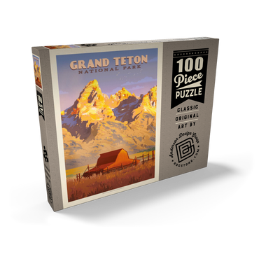 Darstellung des Puzzle Motivs Grand Teton National Park: Barn, Vintage Poster 100 Puzzle Schachtel Ansicht2