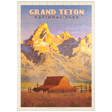 Darstellung des Puzzle Motivs puzzleplate Grand Teton National Park: Barn, Vintage Poster 100 Puzzle