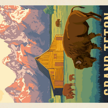 Darstellung des Puzzle Motivs Grand Teton National Park: Bison & Barn, Vintage Poster 200 Puzzle 3D Modell