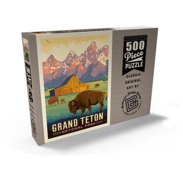 Darstellung des Puzzle Motivs Grand Teton National Park: Bison & Barn, Vintage Poster 500 Puzzle Schachtel Ansicht2