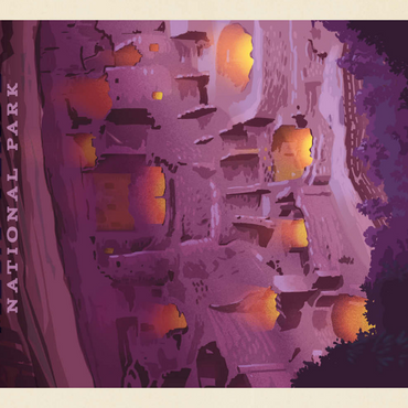 Darstellung des Puzzle Motivs Mesa Verde National Park: Evening Glow, Vintage Poster 100 Puzzle 3D Modell