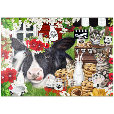 Darstellung des Puzzle Motivs puzzleplate Cookies and Milk Cow and Kitties - Sheena Pike 1000 Puzzle