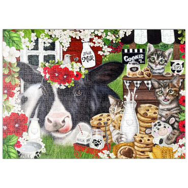 Darstellung des Puzzle Motivs puzzleplate Cookies and Milk Cow and Kitties - Sheena Pike 500 Puzzle