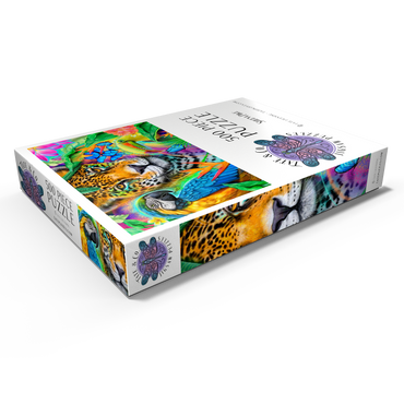 Darstellung des Puzzle Motivs Faces of Nature Macaw Jaguar Toucan - Sheena Pike 500 Puzzle Schachtel Ansicht1