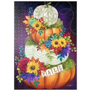 Darstellung des Puzzle Motivs puzzleplate Indigo Autumn Pumpkin Stack - Sheena Pike 500 Puzzle