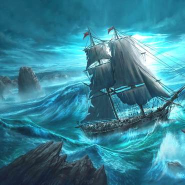 Darstellung des Puzzle Motivs Dangerous Seas Pirate Ship - Anthony Christou 1000 Puzzle 3D Modell
