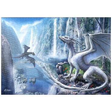 Darstellung des Puzzle Motivs puzzleplate Waterfall dragons -Anthony Christou 1000 Puzzle