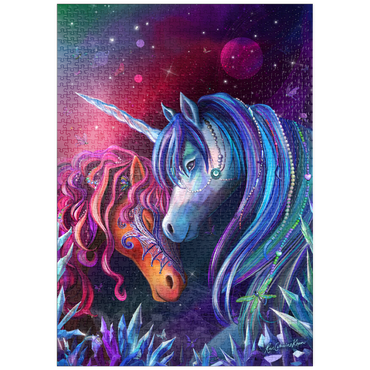 Darstellung des Puzzle Motivs puzzleplate Crystal Garden Unicorns - Rose Cat Khan 1000 Puzzle