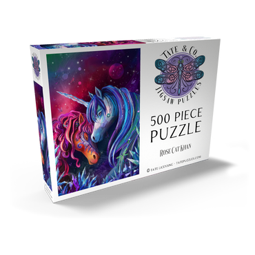 Darstellung des Puzzle Motivs Crystal Garden Unicorns - Rose Cat Khan 500 Puzzle Schachtel Ansicht2